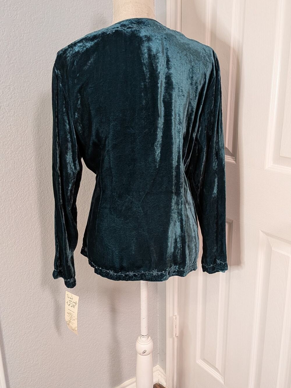 NWT J Jill Velvet Wrap Beaded Embroidered Blouse Long Sleeve Top Size 12 Teal